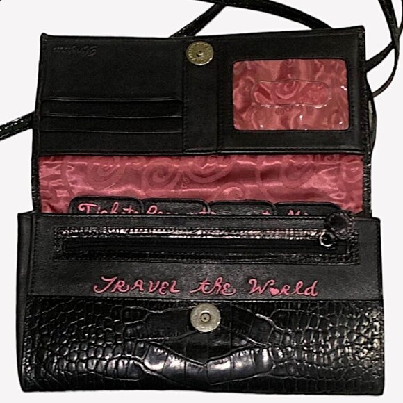 Brighton Travel the World Black Croc Embossed Crossbody/Envelope/Clutch bag - Picture 5 of 12